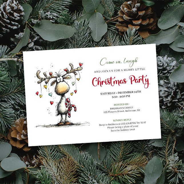 Convite Traditional funny reindeer Christmas party invite (Traditional funny reindeer Christmas party invite

)