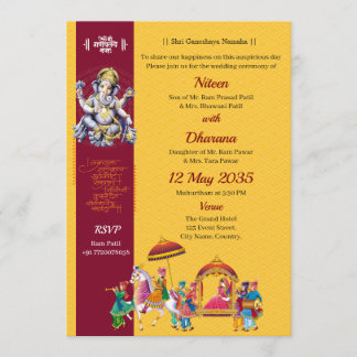 Convite Traditional Ganesha Indian Wedding Invitation