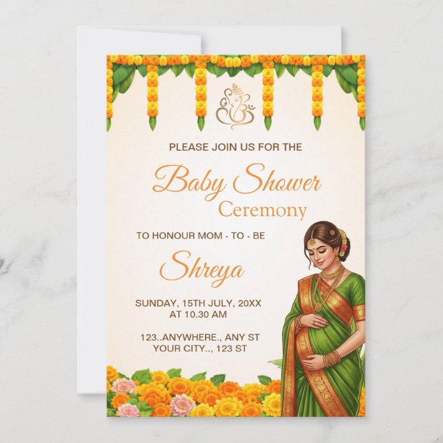 Convite Traditional Indian Baby Shower Invitation (Frente)