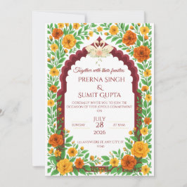 Convite Traditional Indian Floral Wedding Invitation 
