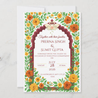 Convite Traditional Indian Floral Wedding Invitation 