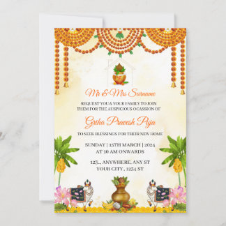 Convite Traditional Indian Griha Pravesh Puja Invitation