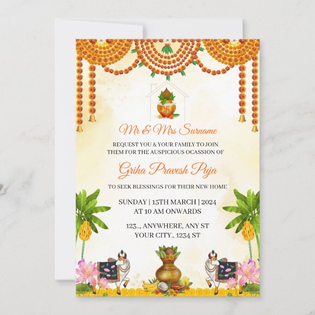 Convite Traditional Indian Griha Pravesh Puja Invitation (Frente)