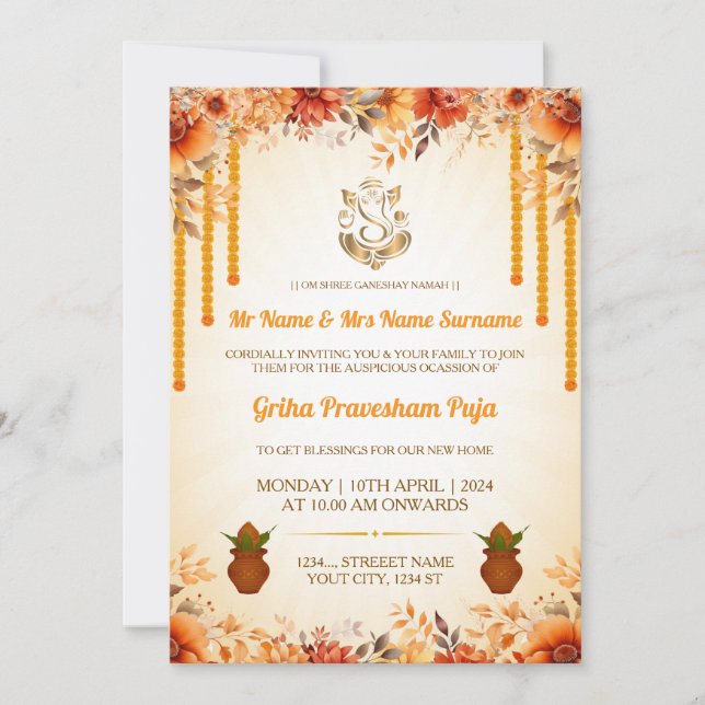 Convite Traditional Indian Griha Pravesham Invitation (Frente)