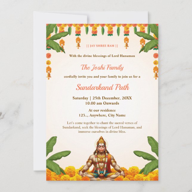 Convite Traditional Sundarkand Path Invitation Card (Frente)