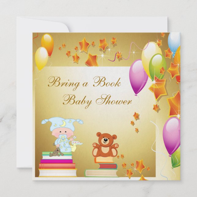 Convite Traga a um livro o chá de fraldas elegante do ouro (Frente)