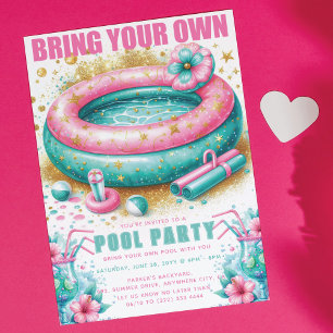 Convite Traga sua própria festa de piscina rosa brilho tur