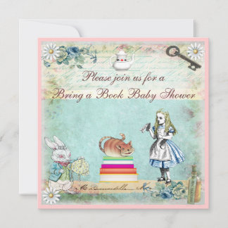 Convite Traga um Chá de fraldas de Alice e Cheshire Cat