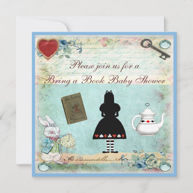 Convite Traga um livro Alice no Chá de fraldas da Terra Ma (Frente)