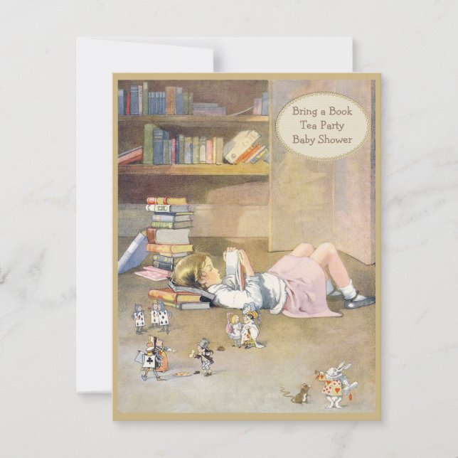 Convite Traga um livro Alice no chá de fraldas do país das (Frente)