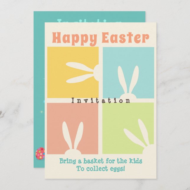 Convite Traga uma cesta para as crianças para coletar ovos (Frente/Verso)