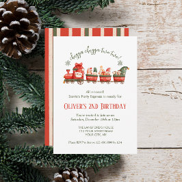 Convite Train 2nd Birthday Watercolor Santa Party Express