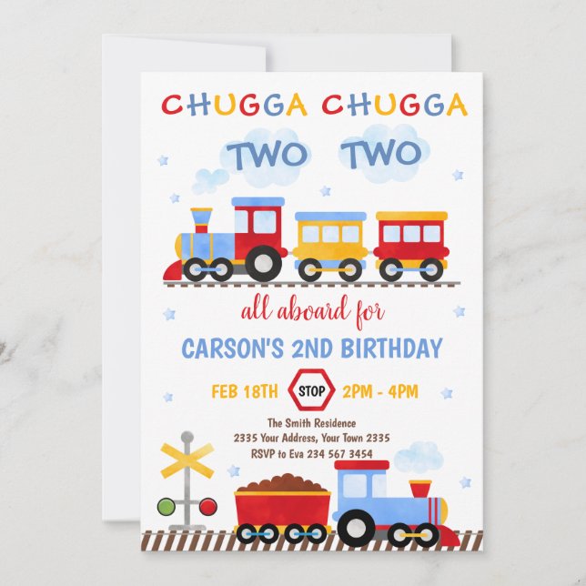 Convite Train Birthday Invite Chugga Chugga Two Two Train (Frente)