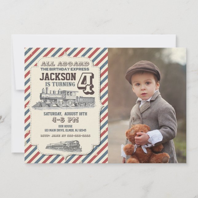 Convite Train Birthday Photo Invitation (Frente)