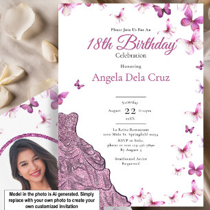 Convite Traje de Borboletas Rosa Debut de 18 Anos
