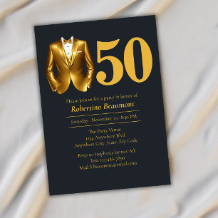 Convite Traje Elegante Masculino Preto Dourado Aniversário