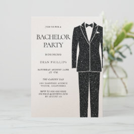 Convite Traje Preto & Gravata Champagne Brilho Despedida d