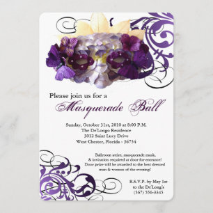 Convite Traje roxo o Dia das Bruxas da máscara do