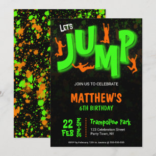 Convite Trampolim de Pintura Laranja Verde Neon Festa de A