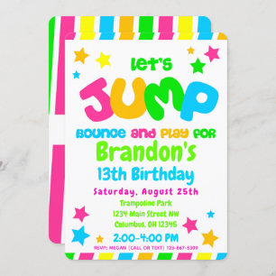 Convite Trampoline Jump Park Party em cores neonosas