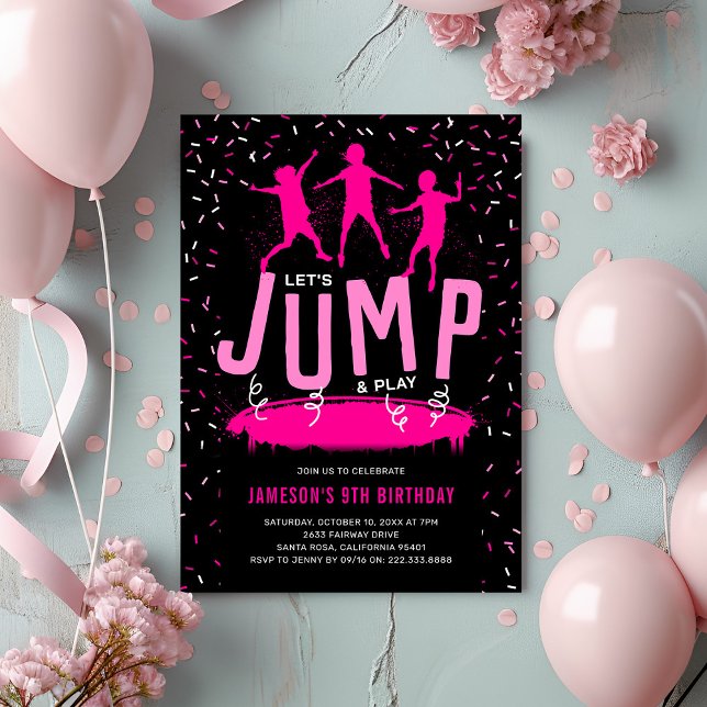 Convite Trampoline Kids Pink Birthday Party (Criador carregado)