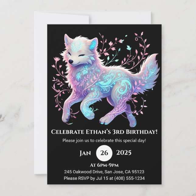 Convite Tranquil Garden Wolf Birthday (Frente)