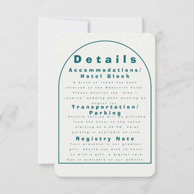 Convite Transformative Teal Modern Craft Wedding Details (Frente)