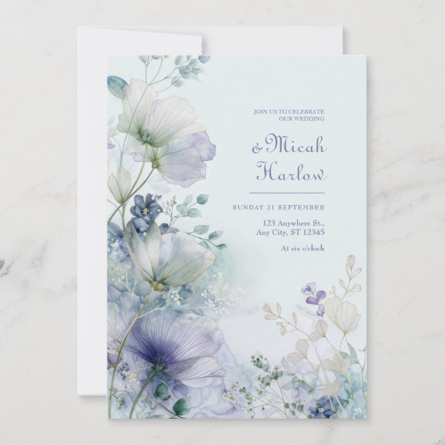 Convite Translucent Periwinkle Misty Botanical Border (Frente)