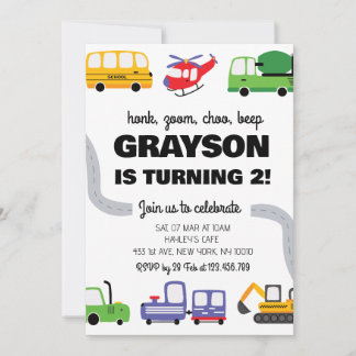 Convite Transportation 2nd Birthday Invitation for Boy