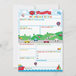 Convite Transportation Activity Time Capsule Message Card 