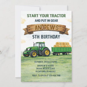 Convite Trator de Fazenda de Meninos Pessoais de Aniversár