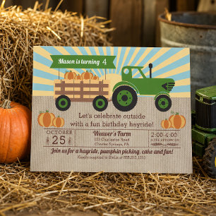 Convite Trator Hayride Pumpkin Picking Festa de aniversári