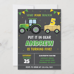 Convite Trator Verde Amarelo de Aniversário Pessoal