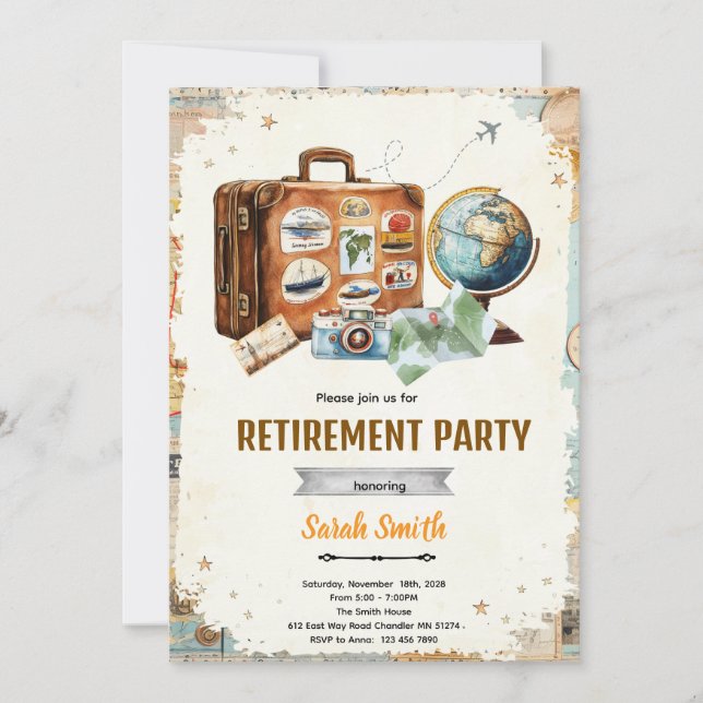 Convite Travel retirement party invitation (Frente)