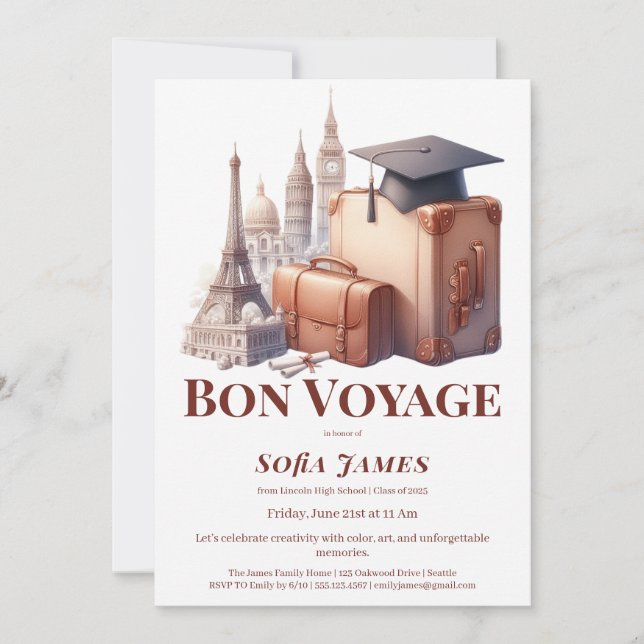 Convite Travel Theme Graduation Party Invitation (Frente)