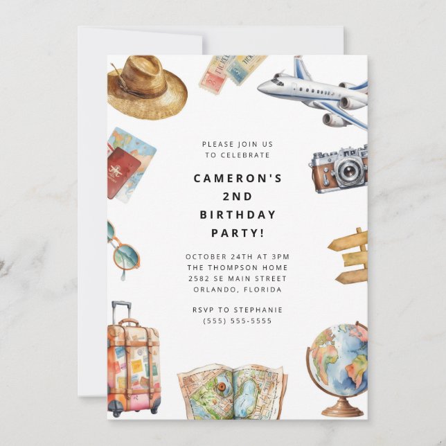 Convite Travel World Birthday Invitation (Frente)