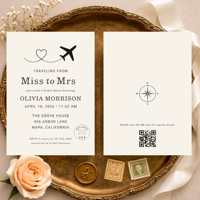 Convite Traveling From Miss to Mrs QR Code Bridal Shower (Criador carregado)