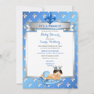 Convite Travesseiro Baby Blue & Silver Fleur de Lis Prince