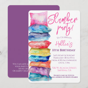 Convite Travesseiro de Aquarela Festa de Dormir