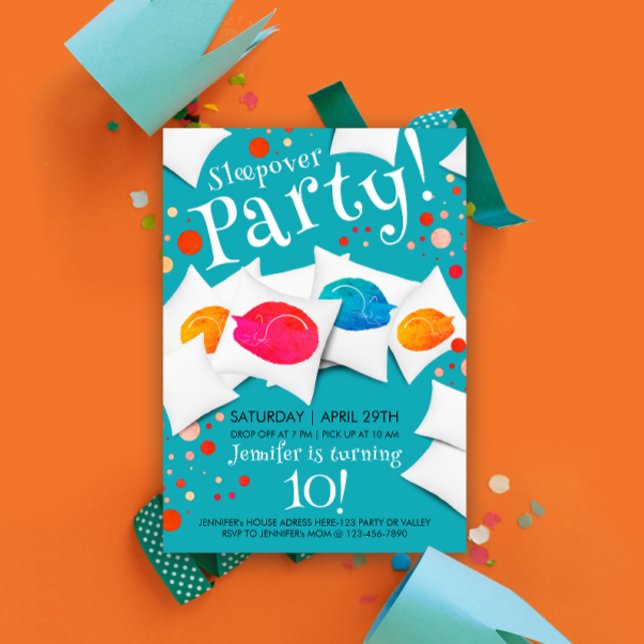 Convite Travesseiro de Festa Sleepover Colorida Divertida (Criador carregado)