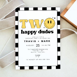 Convite TRAVIS 2 caras felizes sorriem o primeiro aniversá