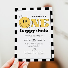 Convite TRAVIS One Happy Duo Smile Face First Birday