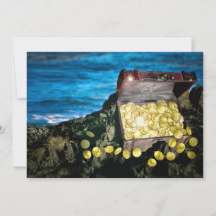 Convite Treasure Chest de Dourado nas Rochas