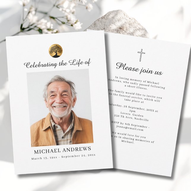 Convite Tree of Life - Celebration of Life Funeral Photo  (Tree of Life - Celebration of Life  Funeral Photo Cross Invitation)