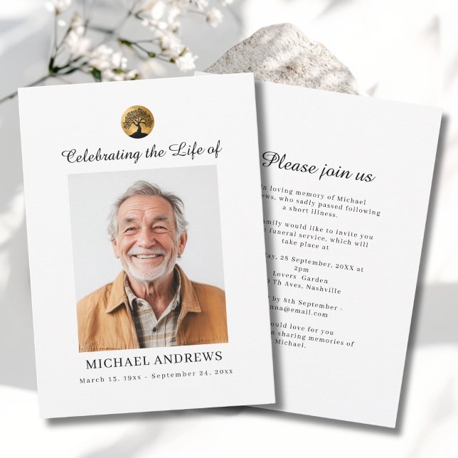 Convite Tree of Life - Celebration of Life Funeral Photo  (Tree of Life - Celebration of Life Funeral Photo White Invitation - Print & Instant Download.)
