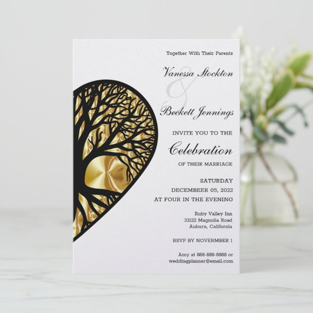 Convite Tree of Life Heart Wedding Invitation (Em pé/Frente)