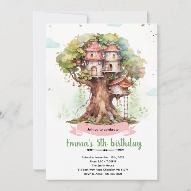 Convite Treehouse girl party invitation (Frente)