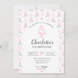 Convite Trellis de Hortênsias Rosa e Verde com Laços