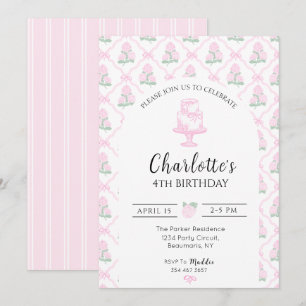 Convite Trellis de Hortênsias Rosa e Verde com Laços