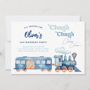 Convite Trem Azul Chuga Chuga Choo Choo Aniversário Modern
